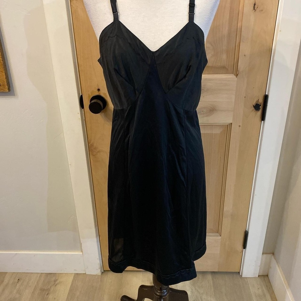 Vintage 60s Sears Black Silky Slip Dress Gothic Whimsy Midi Lingerie Pinup
